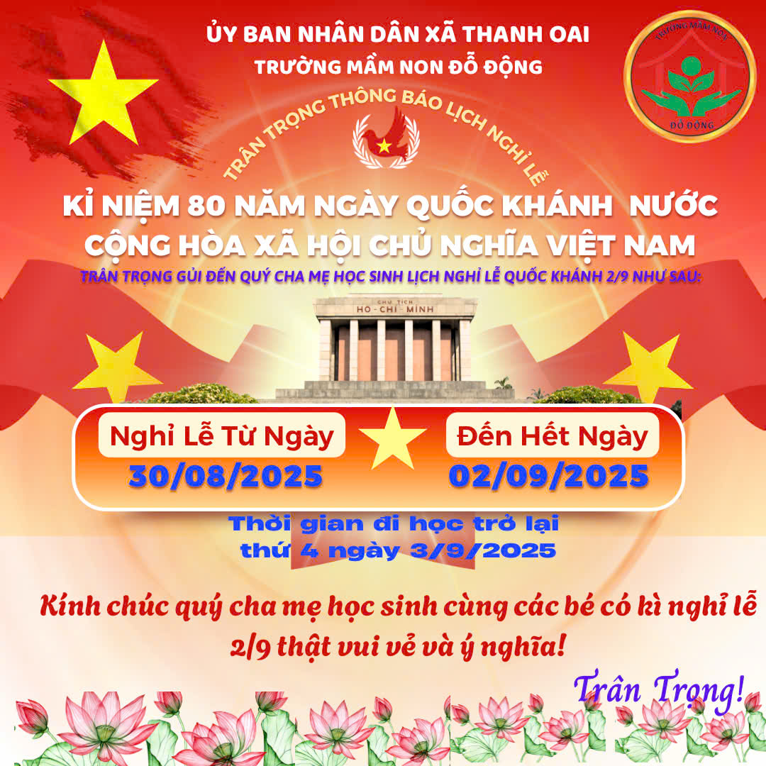 Thông báo nghỉ lễ Quốc khánh 2/9/2025